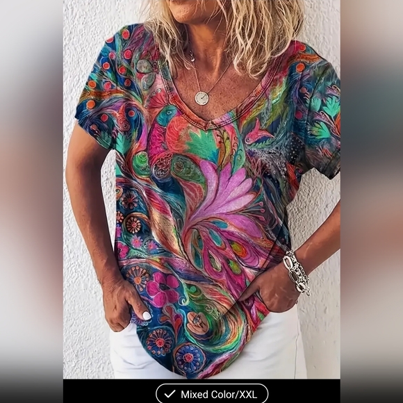 Tops - Colorful V-Neck Women's Top Sz XXL